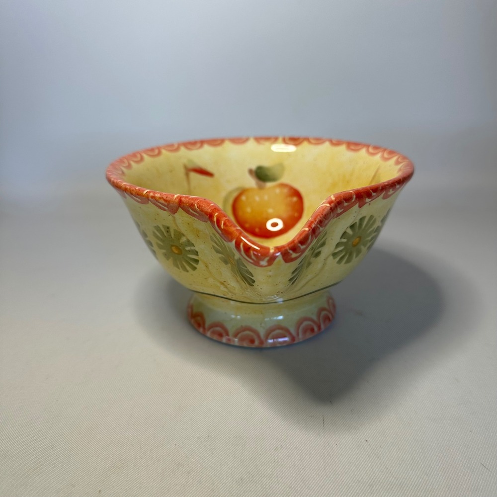 Italica Ars Handpainted Gravy Sauce Pitcher Yellow & Red Sponged Leaves Fruit - Picture 2 of 8